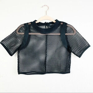 FOREIGN EXCHANGE Black‎ Fishnet Crop Top Size Small